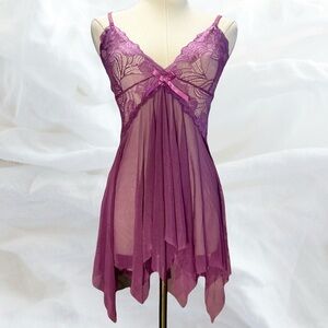 Fairycore Purple Sheer Lace Babydoll Lingerie – Size Small Adjustable